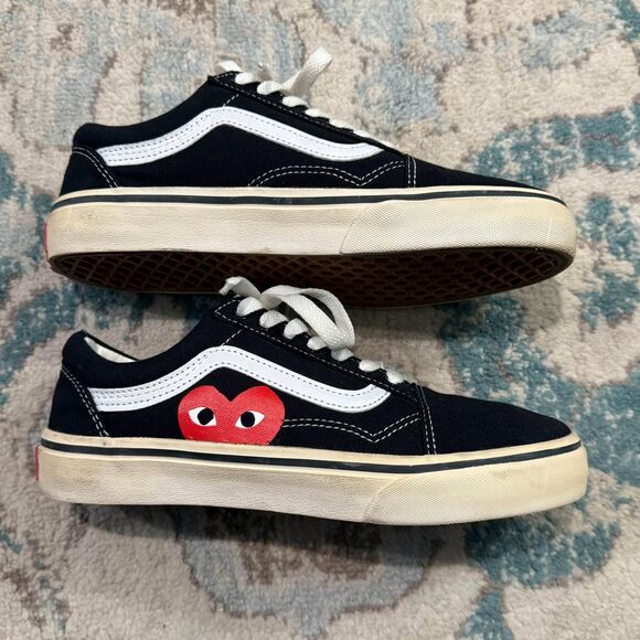 VANS X CDG Comme Des Garçons Heart Painted Black Classic Low Top Sneakers Size 7 - Picture 3 of 10